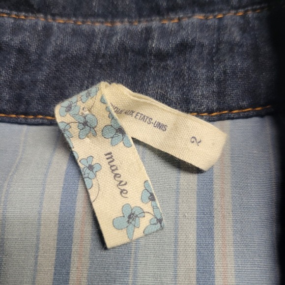 Maeve Anthropologie Womens 2 Dark Blue Denim Button Front‎ Dress Vneck Belted - Picture 7 of 11